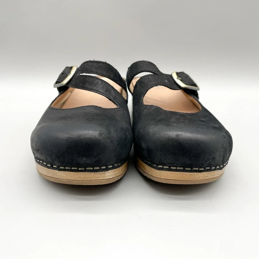 Dansko Womens 39 Britney Mary Jane Clogs Black Nubuck Platform Boho Nurse Retro
